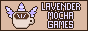 A cup of coffee with three sprigs of lavender behind it, with text to the right reading Lavender Mocha Games.