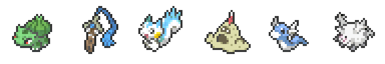 Bulbasaur, Honedge, Pachirisu, Sandygast, Dratini and Galaran Corsola