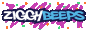 White and blue text reading Ziggy Beeps, with a zigzag hot pink background behind it.