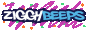 White and blue text reading Ziggy Beeps, with a zigzag hot pink background behind it.