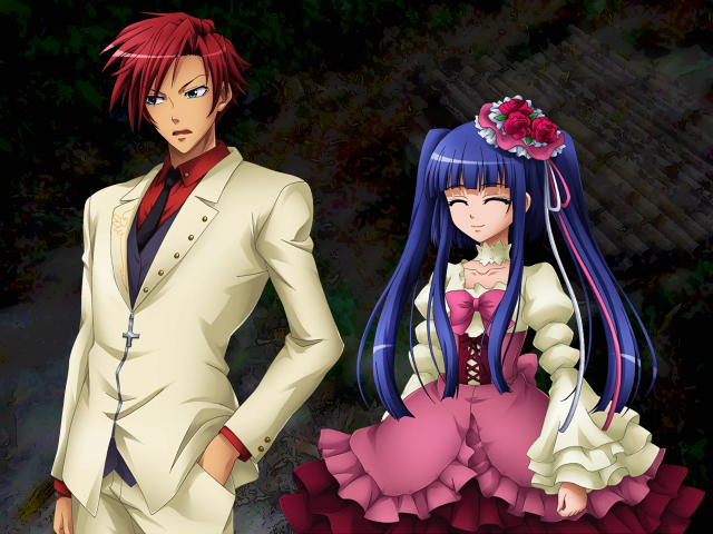 Battler and Erika standing next to each other in the Pachinko Umineko sprite style.