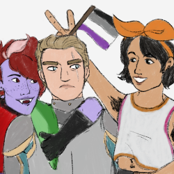 Aspec pride art of Mel, Te'ijal, and Galahad